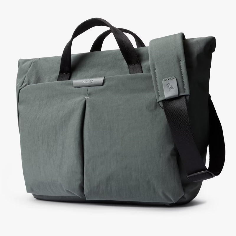 Bellroy Tokyo Messenger Bag 14-inch in Everglade, featuring a sleek design with multiple compartments and adjustable strap.