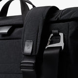 Bellroy Tokyo Messenger Bag 16-inch in raven color, showing a sleek, modern design with multiple compartments and adjustable shoulder strap.