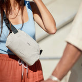 Bellroy Lite Sling bag with adjustable strap, compact design, and sleek black fabric for everyday carry and convenience.