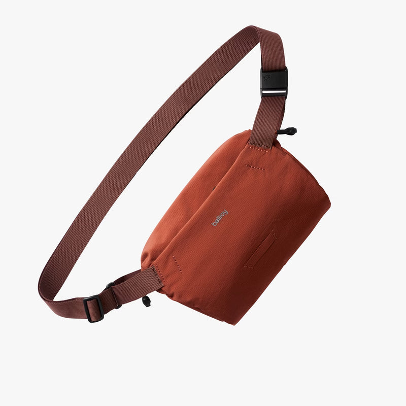 Bellroy Lite Sling Mini showing compact design, adjustable strap, and minimalist features for easy carrying and organization.