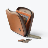 Bellroy Folio Mini in toffee color, compact wallet with card slots and cash compartment, stylish and functional accessory.