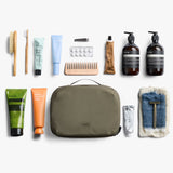 Bellroy Hanging Toiletry Kit Plus showing multiple compartments and hanging hook, compact travel toiletry bag for men and women.