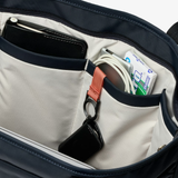 Bellroy Tokyo Tote bag showing a sleek black leather exterior with sturdy handles and spacious interior for everyday use.