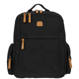Bric's X-Collection Nomad backpack in durable fabric with leather accents, featuring multiple compartments and padded shoulder straps.