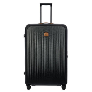 Bric's Taormina 32-inch expandable large spinner suitcase with four wheels, black color, and durable hard shell exterior.