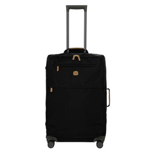 Black Bric’s X-Collection checked 27-inch spinner suitcase with four wheels and a telescopic handle for easy travel.