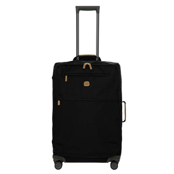 Black Bric’s X-Collection checked 27-inch spinner suitcase with four wheels and a telescopic handle for easy travel.