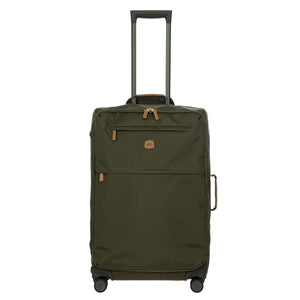 Black Bric’s X-Collection checked 27-inch spinner suitcase with four wheels and a telescopic handle.