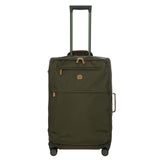 Black Bric’s X-Collection checked 27-inch spinner suitcase with four wheels and a telescopic handle.