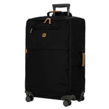 Black Bric’s X-Collection checked 27-inch spinner suitcase with four wheels and a telescopic handle, lightweight and durable for travel.