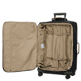 Black Bric's X-Collection checked 27-inch spinner suitcase with four wheels and telescopic handle, designed for travel.