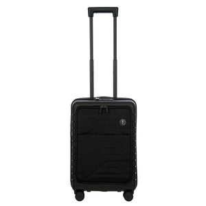 Bric's B|Y Ulisse 21-inch carry-on spinner luggage with multiple compartments and durable design, black color, front view.