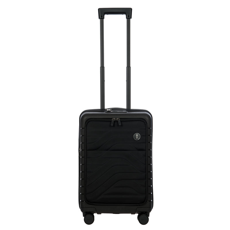 Bric's B|Y Ulisse 21-inch carry-on spinner luggage with multiple compartments and durable design, black color, front view.