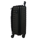 Bric's B|Y Ulisse 21-inch carry-on spinner luggage with four wheels and a sleek black design for travel convenience.