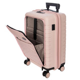 Bric's B|Y Ulisse 21-inch carry-on luggage with spinner wheels and multiple compartments, black color, front view.