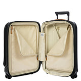 Bric's Taormina 21-inch expandable spinner carry-on luggage with pocket, black hard-shell design, and four spinner wheels.