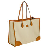 Bric's Firenze tote bag in beige with leather handles and gold hardware, featuring spacious interior and stylish design.