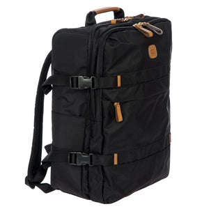 Bric's X-Collection Montagna travel backpack with multiple compartments, black durable fabric, and padded shoulder straps for comfort.