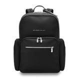 Navy Briggs & Riley Rhapsody medium backpack with multiple compartments and padded shoulder straps for travel and daily use.
