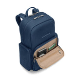 Briggs & Riley Rhapsody medium navy backpack with sleek design, padded shoulder straps, and multiple compartments for travel and daily use.