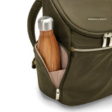 Olive Briggs & Riley Rhapsody U-Zip backpack with multiple compartments and padded straps, designed for comfortable everyday use.