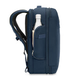Briggs & Riley Baseline medium convertible backpack with water bottle pocket, black nylon material, and multiple compartments.