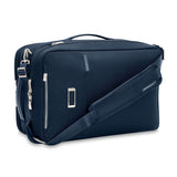 Briggs & Riley Baseline medium convertible backpack shown from an angled view, featuring sleek design and multiple compartments.