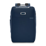 Briggs & Riley Baseline medium convertible backpack with front zipper pocket and padded shoulder straps, black fabric.