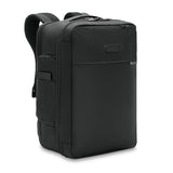 Briggs & Riley Baseline medium convertible backpack shown from an angled view with multiple compartments and padded straps.