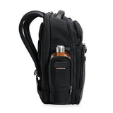 Black Briggs & Riley @work medium cargo backpack with multiple compartments and padded shoulder straps for comfortable carrying.