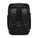 Black Briggs & Riley ZDX U-Zip travel backpack with multiple compartments and ergonomic straps for comfortable carrying.