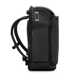 Black Briggs & Riley ZDX U-Zip travel backpack with multiple compartments and padded straps for comfortable carrying.