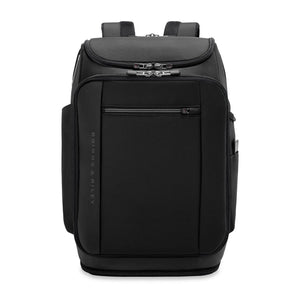 Briggs & Riley ZDX U-Zip travel backpack with front zipper access, padded shoulder straps, and multiple compartments for travel organization.