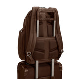 Briggs & Riley @work large cargo backpack in limited edition chocolate, featuring multiple compartments and pass-through sleeve.
