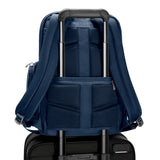 Briggs & Riley @work medium wide-mouth backpack with pass-through luggage sleeve and multiple compartments, black nylon material.