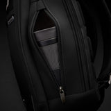Briggs & Riley @work slim backpack with hidden side water bottle pocket and sleek design for professional travel and daily use.