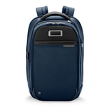 Briggs & Riley @work slim backpack with front pocket and adjustable straps, designed for professional travel and daily use.