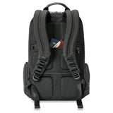 Briggs & Riley large cargo backpack with multiple compartments, padded shoulder straps, and durable nylon material.