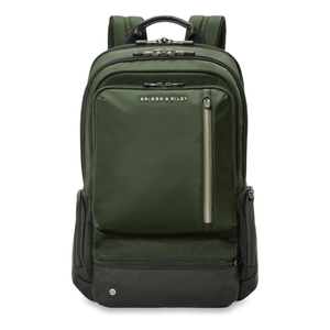 Briggs & Riley large cargo backpack with multiple compartments and padded shoulder straps, designed for travel and everyday use.