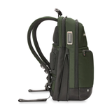Black Briggs & Riley H-T-A slim expandable backpack with sleek design and multiple compartments for travel and daily use.