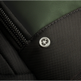 Black Briggs & Riley H-T-A slim expandable backpack with multiple compartments and padded shoulder straps.
