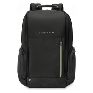 Briggs & Riley HTA Medium Widemouth Backpack shown with multiple compartments and padded shoulder straps for travel and daily use.