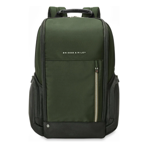 Briggs & Riley HTA medium wide-mouth backpack with multiple compartments and padded shoulder straps for comfortable carrying.