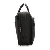 Briggs & Riley @Work large expandable briefcase with multiple compartments and padded laptop section, black leather finish.