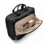 Briggs & Riley @Work medium expandable briefcase with multiple compartments and padded laptop sleeve, black nylon exterior.