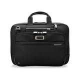 Briggs & Riley @Work medium expandable briefcase with multiple compartments and padded laptop sleeve on black nylon exterior.