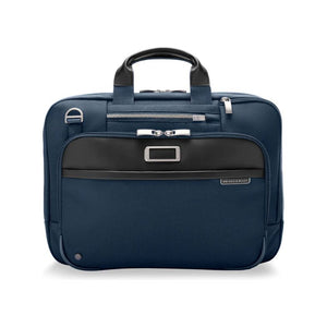 Briggs & Riley @Work medium expandable briefcase shown with sleek black nylon exterior and professional design.