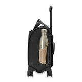 Blue Briggs & Riley Baseline cabin spinner carry-on luggage with four wheels and a telescoping handle, lightweight and durable for travel.
