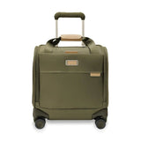 Briggs & Riley Baseline cabin spinner carry-on luggage with hard shell, four wheels, and extendable handle for easy travel.