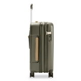 Briggs & Riley Sympatico Essential carry-on expandable spinner luggage with side view showing durable wheels and sleek design
